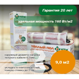 Нагревательный мат ЧТК МНД-9,0-1440 Вт (9,0 кв.м.)