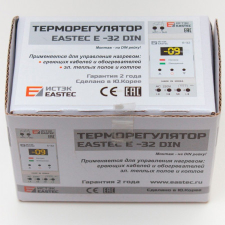 Терморегулятор для греющего кабеля EASTEC E-32 DIN (На DIN рейку. 3,5 кВт)