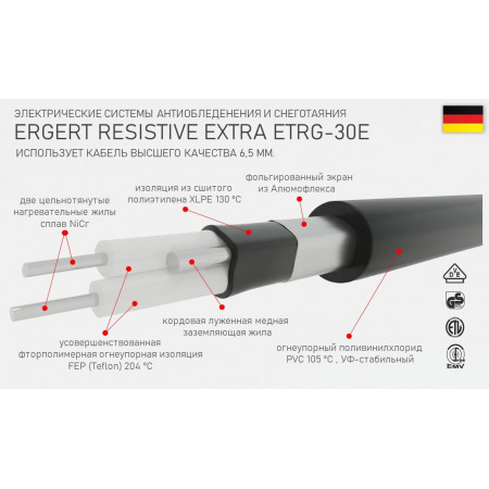 Греющий кабель для антиобледенения и снеготаяния ERGERT RESISTIVE GUTTER EXTRA (ETRG-30E) - 47 м